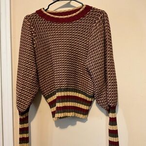 Striped Maroon and Beige Women's Sweater